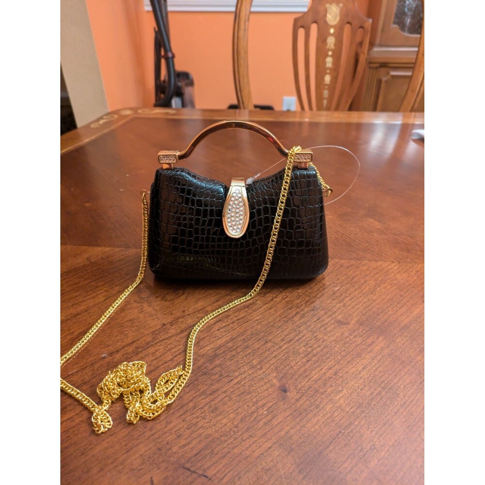 Minaudière Crossbody Jeweled Faux Alligator Embossed Clutch Evening Bag